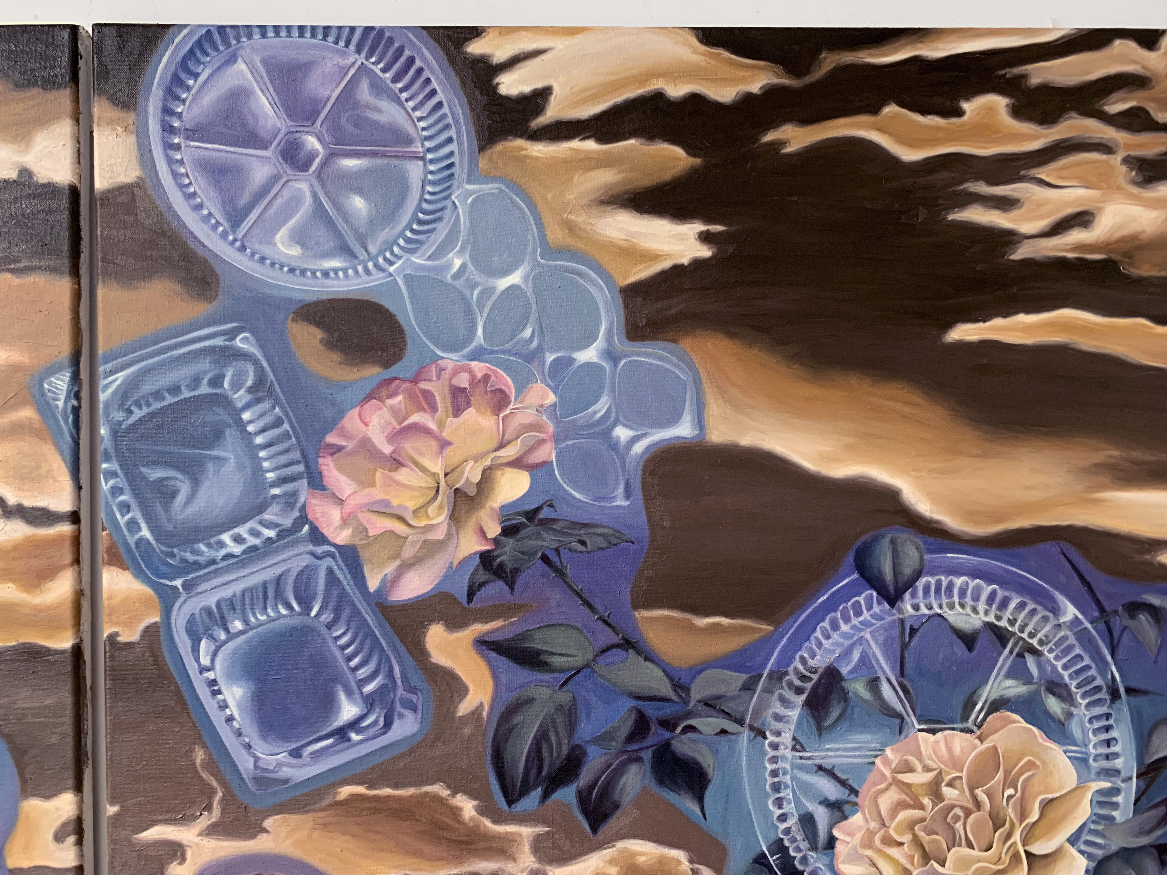 DETAIL Green-Futuristic (Diptych), 40x10 & 40x30 2021 <br>oil on canvas